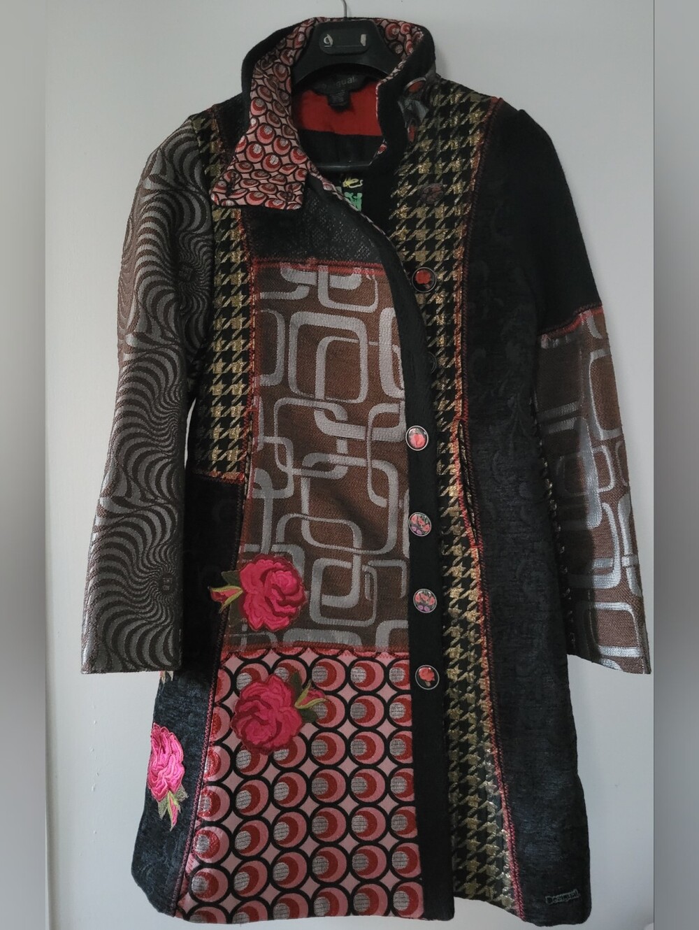 Desigual Dasha Patchwork Floral Rose Coat - Size 40 EUR